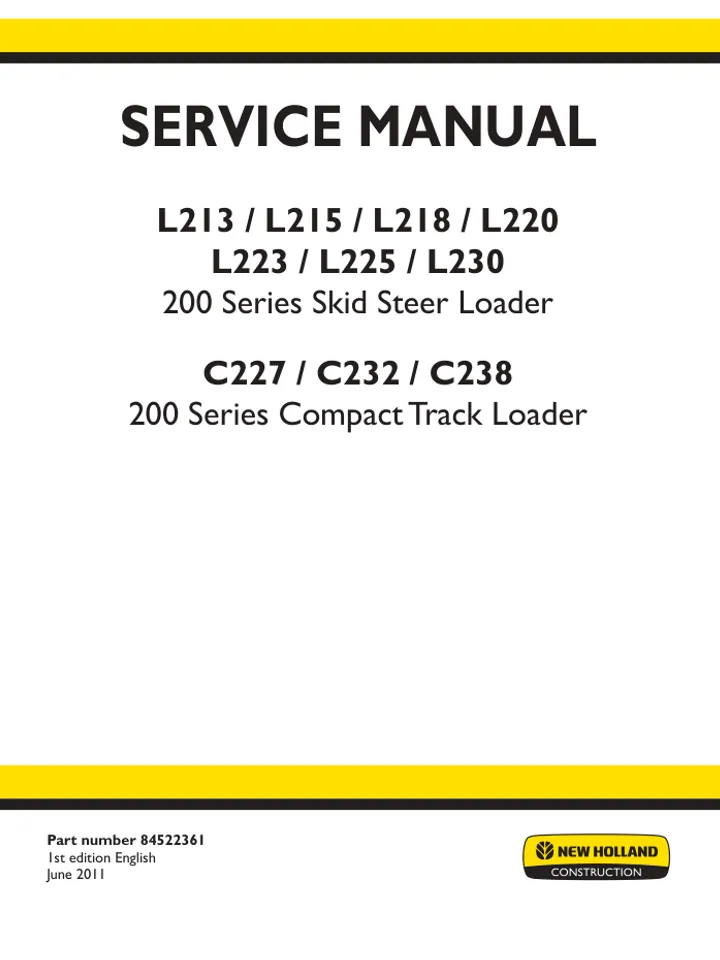NEW HOLLAND L213 L215 L218 L220 L223 SKID STEER LOADER MANUAL SERVICE REPAIR ENGINE