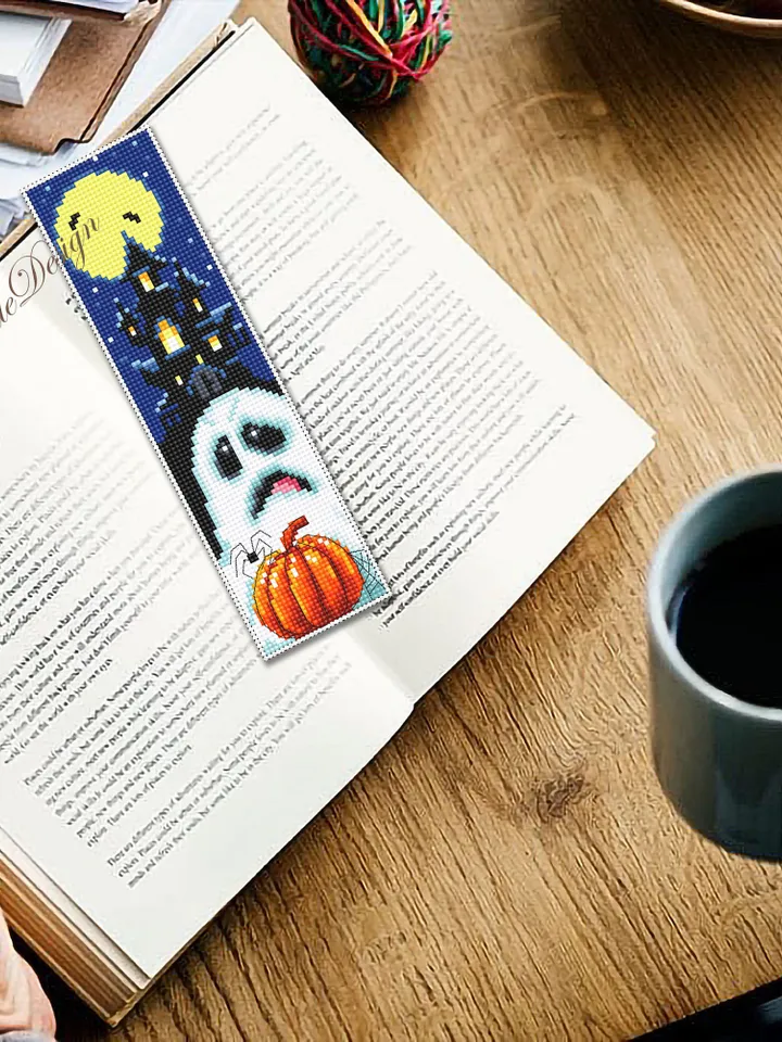 Halloween bookmark cross stitch pattern PDF download Halloween pumpkin cross stitch chart, Bookmark pattern digital, Book accessories #B337
