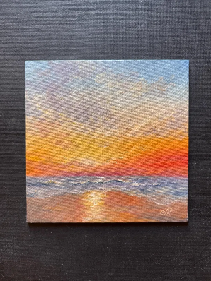 Seascape Original Art Sunset Oil Painting Coast Wall Art Sunrise Painting
