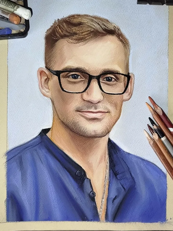Personalized pastel portrait of a man | Hand drawn colored custom portrait from photo | Hand painted custom pastel portrait from photo