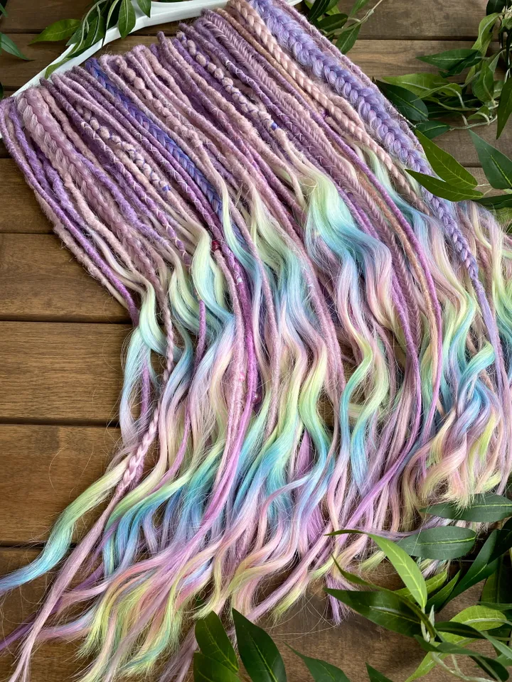 Pink purple to pastel rainbow synthetic curly De dreadlocks Ready to ship