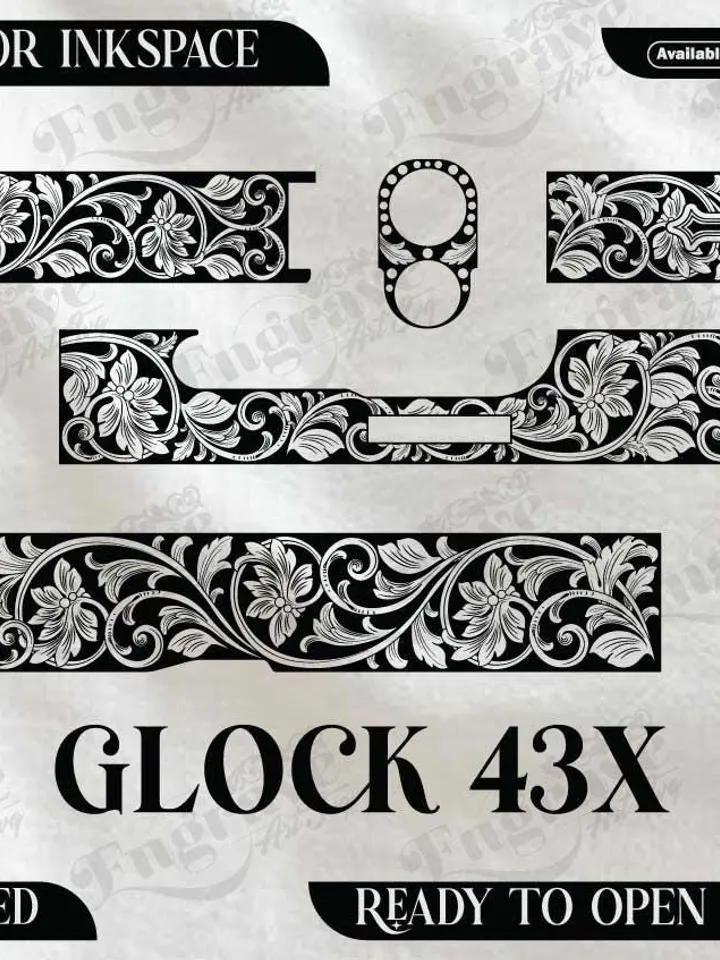 Glock 43x Scroll Design,lasercut,laserengraving,fiberlaser,engravingfiles,metalart