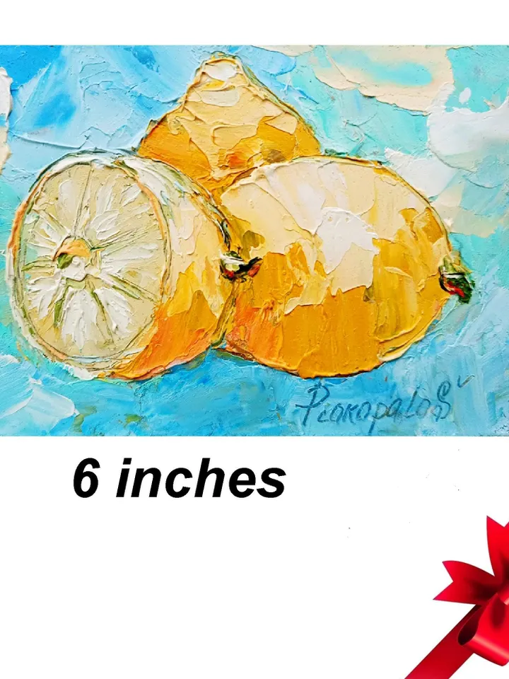 Lemon Painting Fruit Original Art Impasto Painting 6x4 Still Life Wall Art Small Painting Citrus Artwork Gifs by ArtProkopaloSv