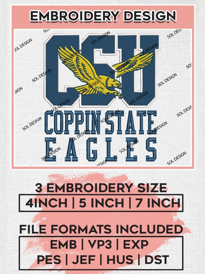 NCAA CSU Eagles College Team Logo Embroidery Design Files, NCAA Coppin State Eagles Machine Embroidery, NCAA Teams, 3 sizes, NCAA Machine embroidery designs, Digital Download