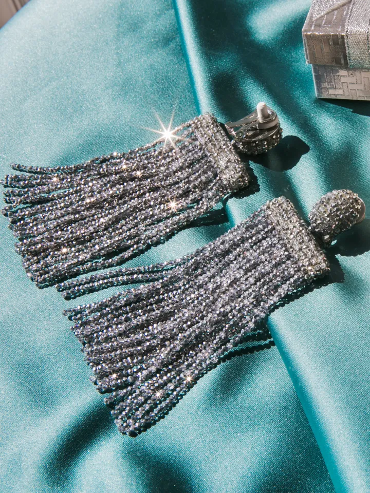 Long Waterfall Beaded Earrings clip-on