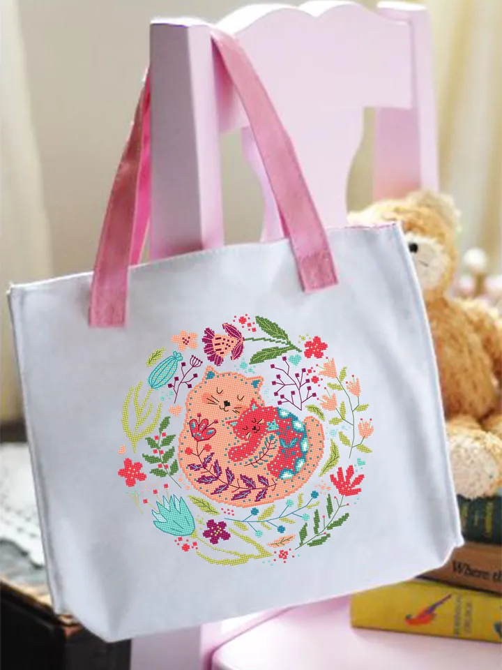 Floral cats cross stitch pattern PDF download Scandinavian folk cross stitch chart Nordic cross stitch Scandinavian ornament embroidery #K25