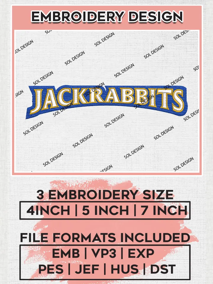 NCAA Jackrabbits Team Writing Logo Embroidery Design Files, NCAA South Dakota State Jackrabbits Machine Embroidery, NCAA Teams, Game Day, 3 sizes, NCAA Machine embroidery designs, Digital Download