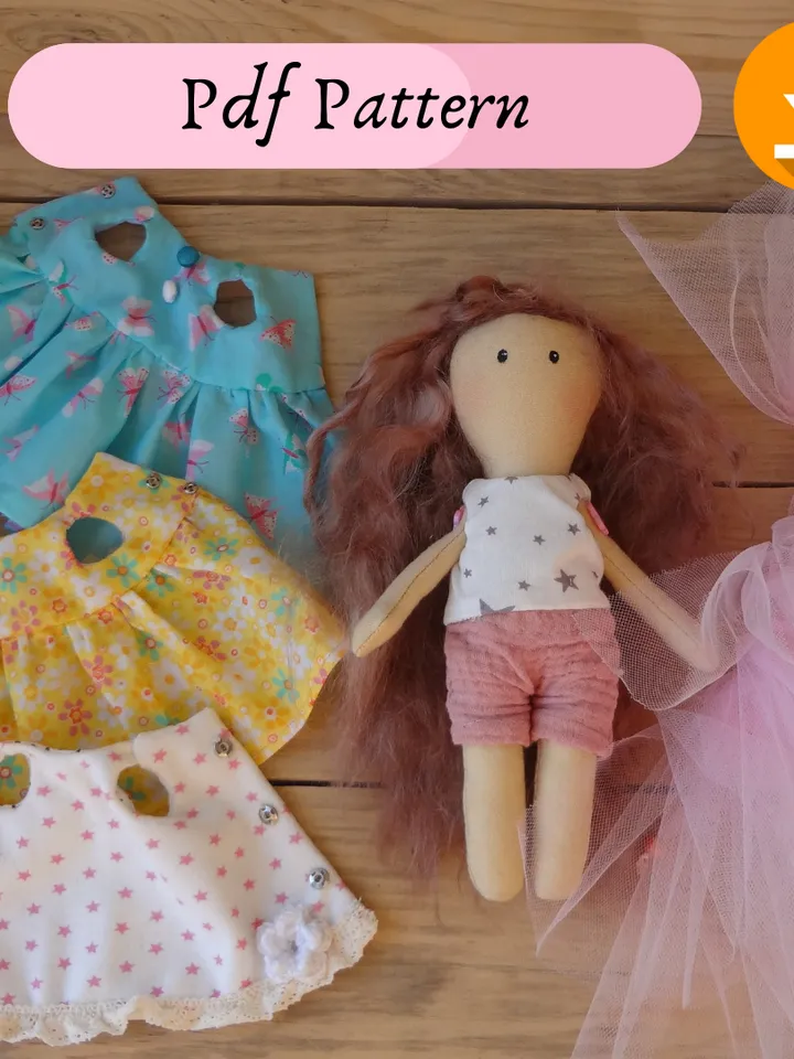 Small doll sewing pattern pdf - Ragdoll with clothes - Doll sewing pattern – Doll clothes pattern – 6 inch doll pattern