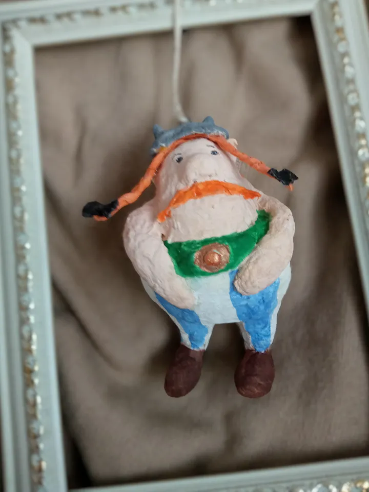 Handcrafted Obelix Cotton Toy Pendant – A Unique Holiday Decoration! Christmas toy Home decor indoor. Spun cotton doll