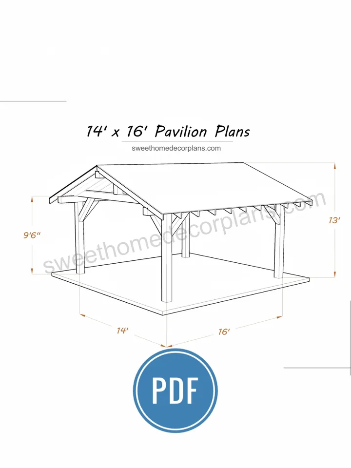 Diy 14 x 16 gable pavilion plans pdf. Carport plans. Pergola patio plans. Backyard pavilion plans for outdoor. Wooden gazebo plans.