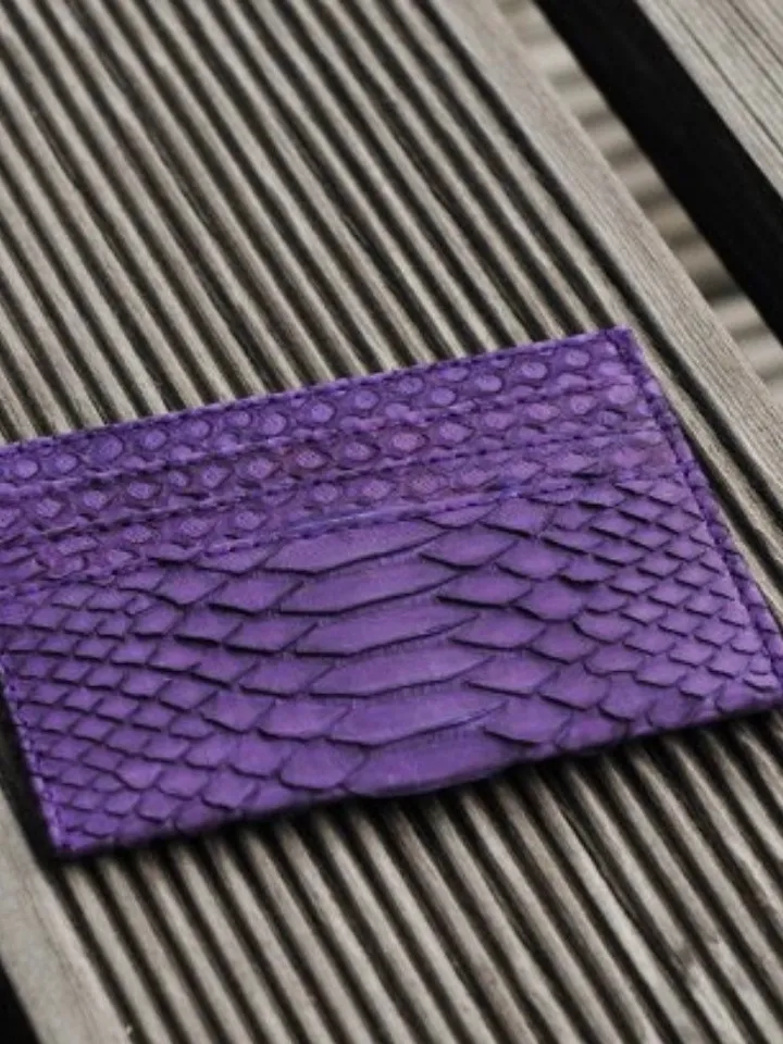 Genuine python skin creditcards holder | business cads holder violet snake colour unisex wallet small | gift idea exotic python skin leather