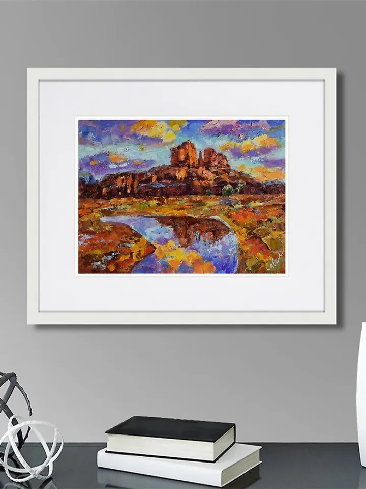 Mountains Artwork Impasto Landscape Plain Painting Original Art Sunset Arizona