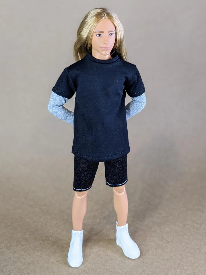 Black & gray long-sleeve T-shirt for 12-inch fashion male dolls