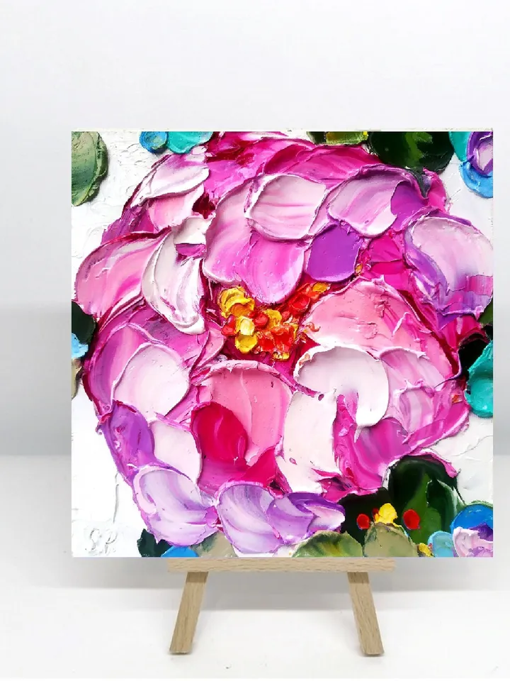 Peony Painting Flower Original Art Impasto Painting Peonies Small Flowers Wall Art by ArtProkopaloSv