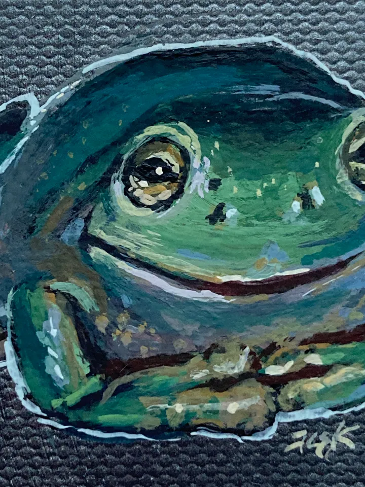 Framed Frog Painting Original Green Frog Artwork Amphibians Art Gouache Painting