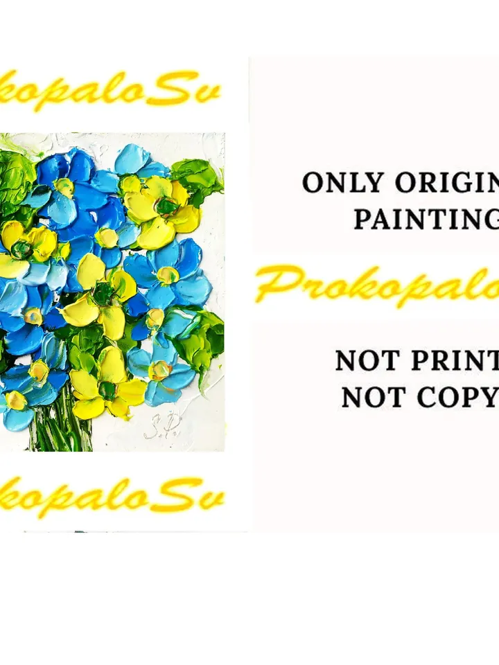 Forget-Me-Not Painting Flower Original Art Impasto Painting Small Flowers Wall Art