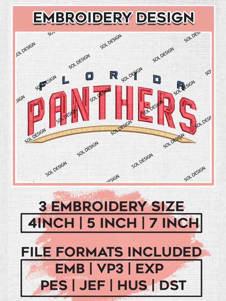 NHL Florida Panthers Team Wordmark Logo Embroidery Design, NHL Florida Panthers Logo Embroidery Files, Hockey Team Machine Embroidery, Machine Embroidery Design