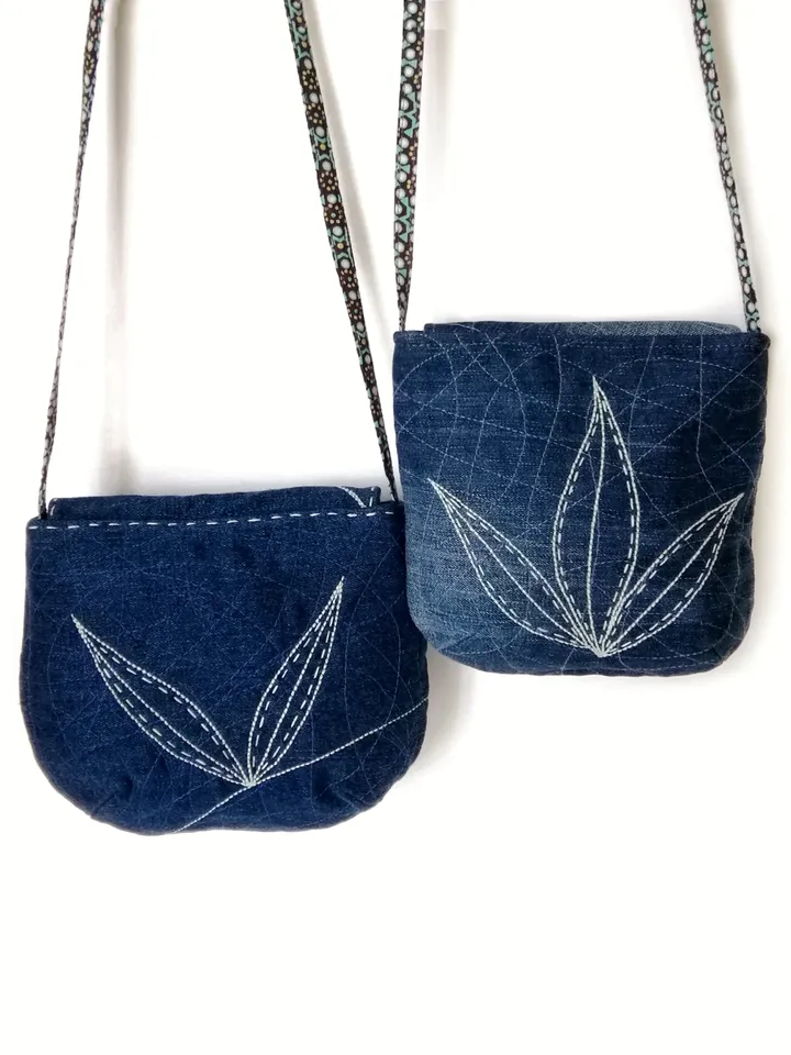 Boho Chic Mini Denim Crossbody Bags: Handmade Embroidered Shoulder Purses for Women, Floral Accents, Unique and Stylish. FREE SHIPPING!