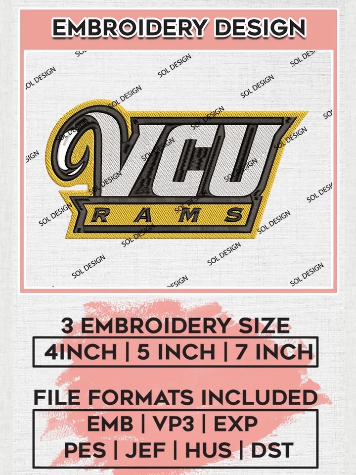 NCAA VCU Rams Team Logo Machine Embroidery Design, NCAA VCU Rams Team Design Design files, NCAA Team Embroidery Designs, NCAA Machine Embroidery Designs, Digital Download
