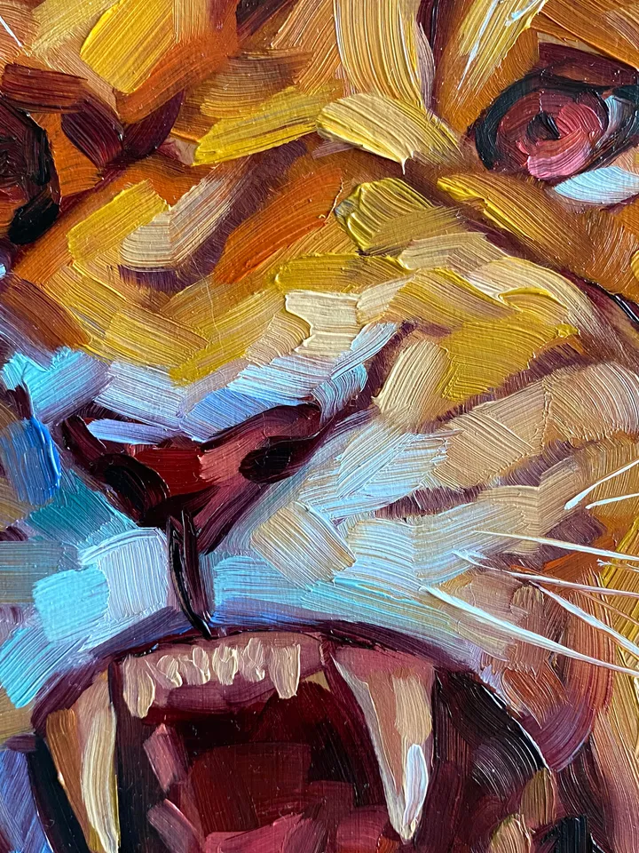 Lion Painting Original African Animal Artwork Oil On Panel 8x10 Inches Wildlife Wall Art
