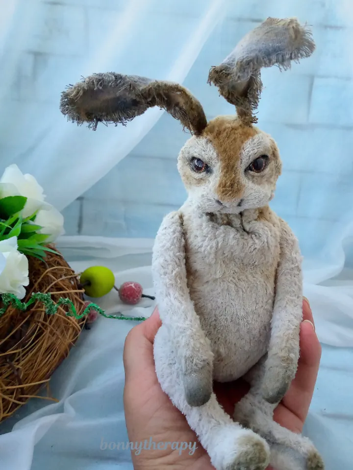 Teddy bunny 6.3 inches sitting, plush rabbit in teddy style .