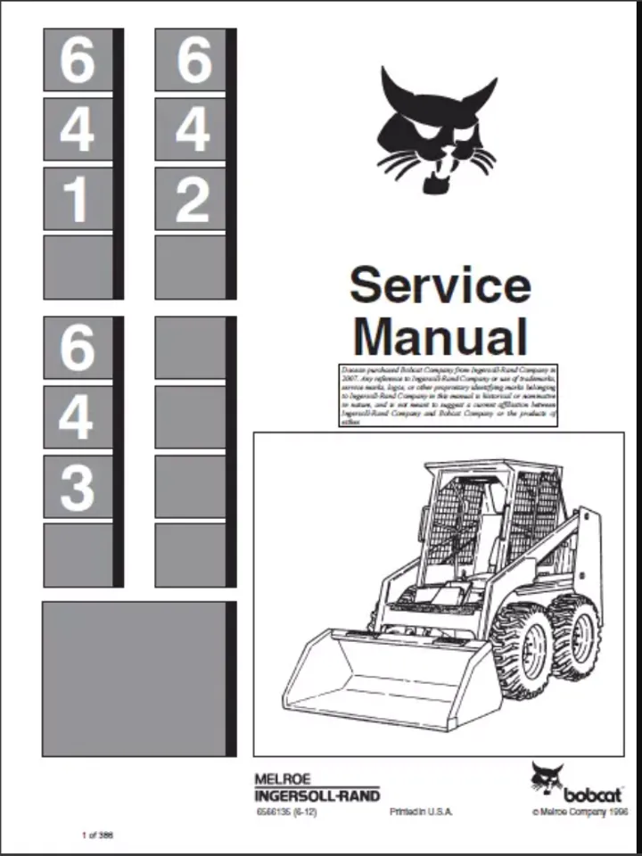 BOBCAT 643 SKID STEER LOADER SERVICE SHOP REPAIR MANUAL