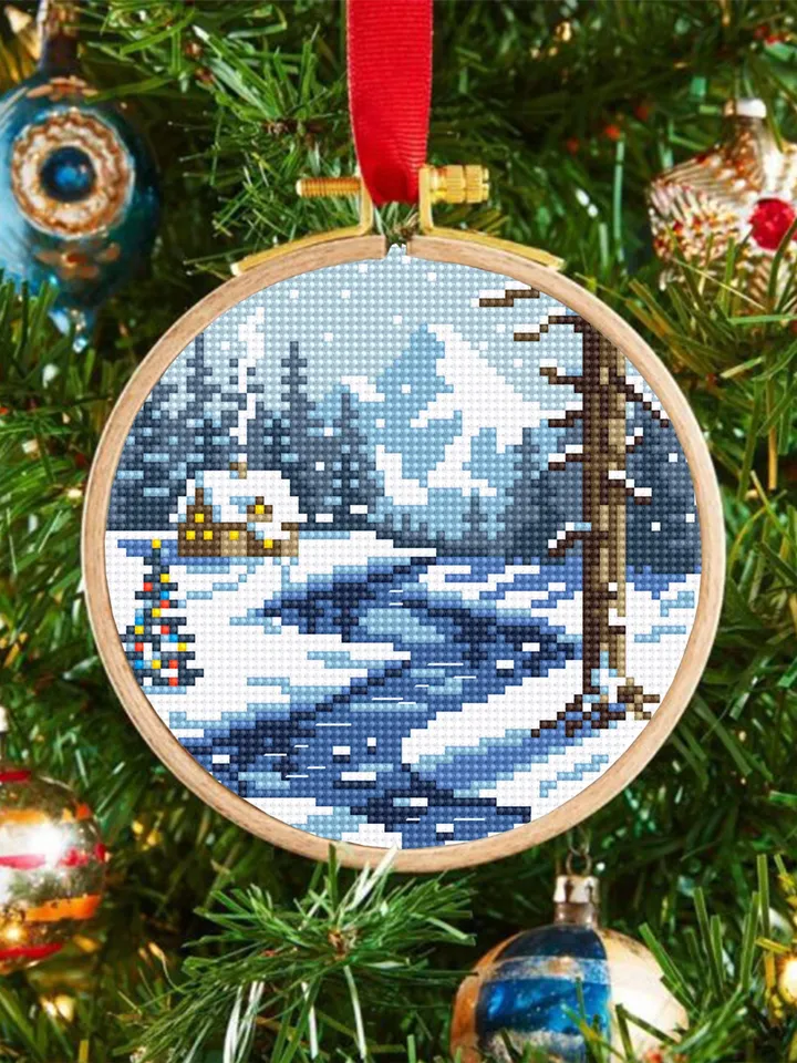 Winter landscape cross stitch pattern PDF download Winter nature cross stitch chart, Christmas pattern digital, Winter house in forest #N168