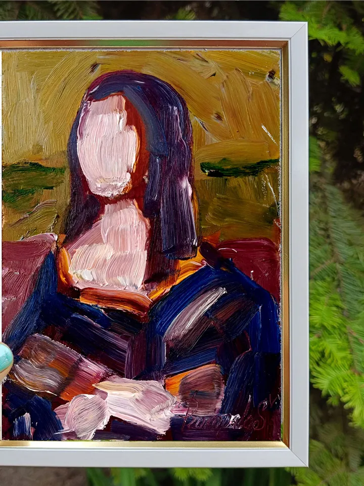 Woman Painting Original Art Portrait Woman Art Abstract Portrait original copy Mona Lisa Art Modern Surrealism Art 7x5 by ArtProkopaloSv