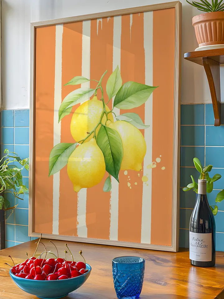 Cute Lemon Print, Lemons Wall Art, Kitchen Poster, Trendy Food Art, Farmhouse Kitchen Art Drawing, Retro Kitchen Art, Fruit Wall Art Decor