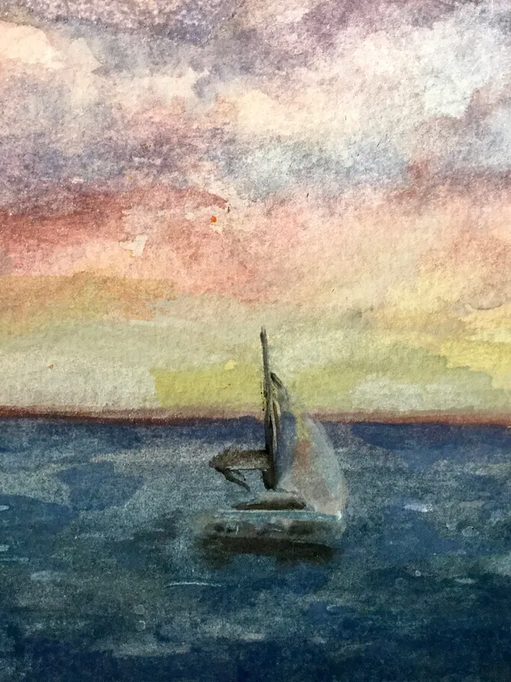 Set of 2 original watercolor seascapes, watercolour wall art,ocean,boat,sunset,rocks painting,Canarian Islands wall art,unique gifts.