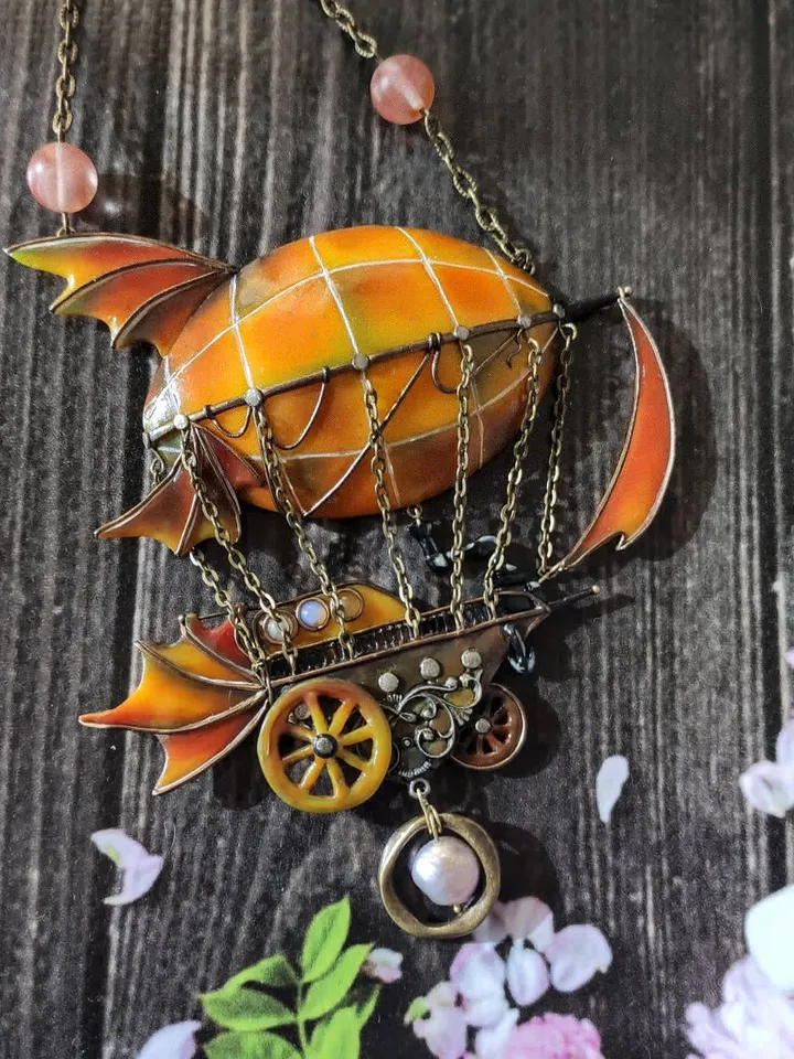 Air balloon jewelry, Fairy Necklace , Fantasy Necklace, Bib Necklace , Ship Necklace, Ship Ornament, Hot Air Balloon