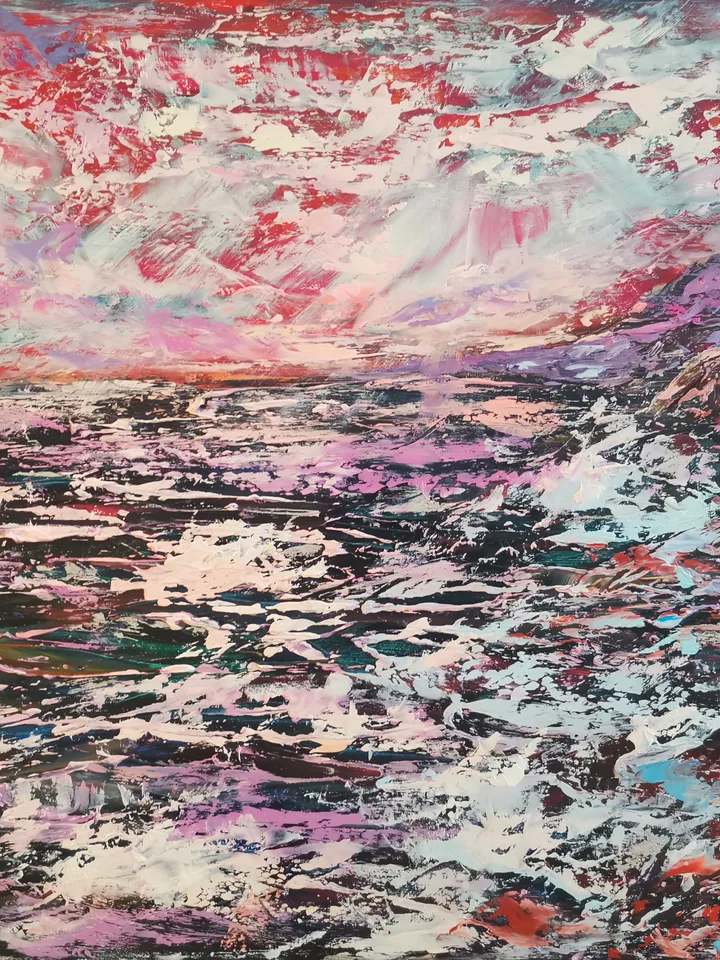 Oil Painting Rays Sun Sea Beautiful Sunset Original Art Artist Svinar Oksana