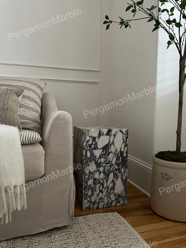 Calacatta viola Marble cube table marble cube coffee table nightstand or side table, handmade