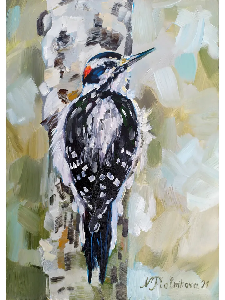 Woodpecker painting Bird Original Art Animal Artwork bird fine art oil painting bird painting oil bird wall art bird art