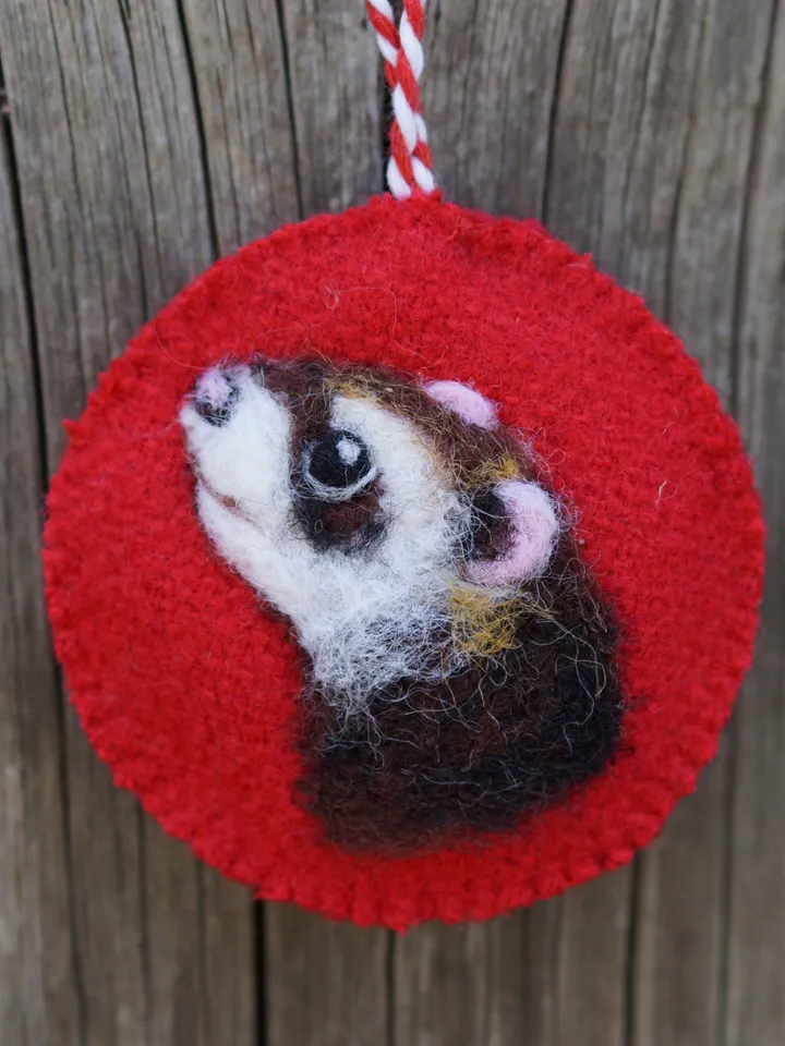 Ferret Christmas ornament, pet portrait, needle felted ferret, made to order