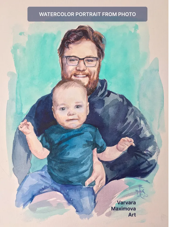 Watercolor portrait from photo Father`s day gift