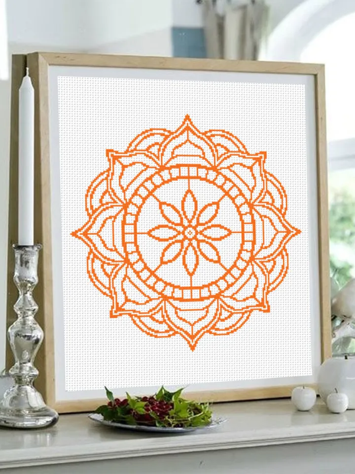 Easy mandala cross stitch pattern download PDF Flower mandala digital Monochrome cross stitch Modern cross stitch chart Home decor #M80