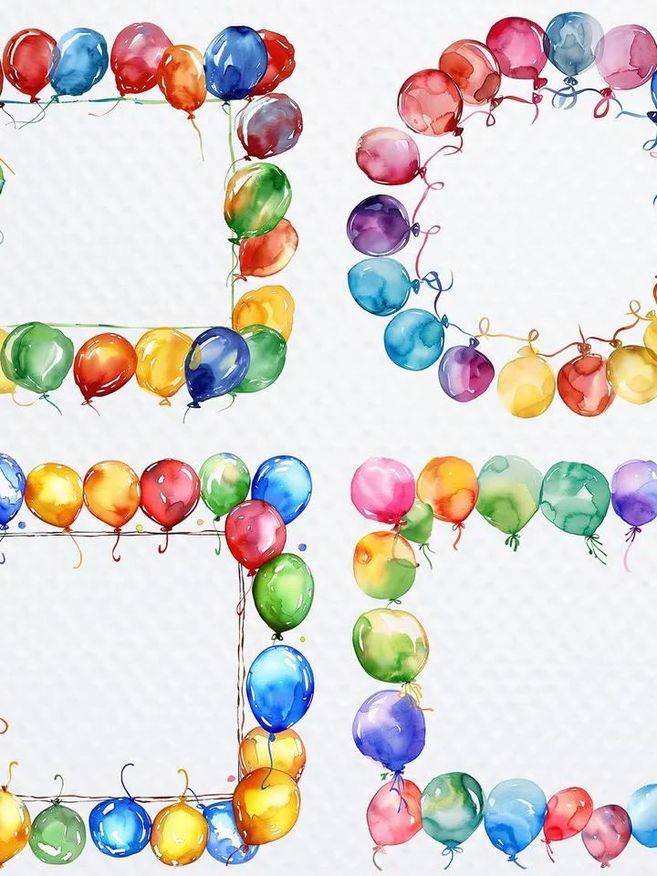 20 Birthday frame PNG Bundle, Balloons Printable Watercolor clipart for sublimation, Birthday card, Digital download, Paper crafts