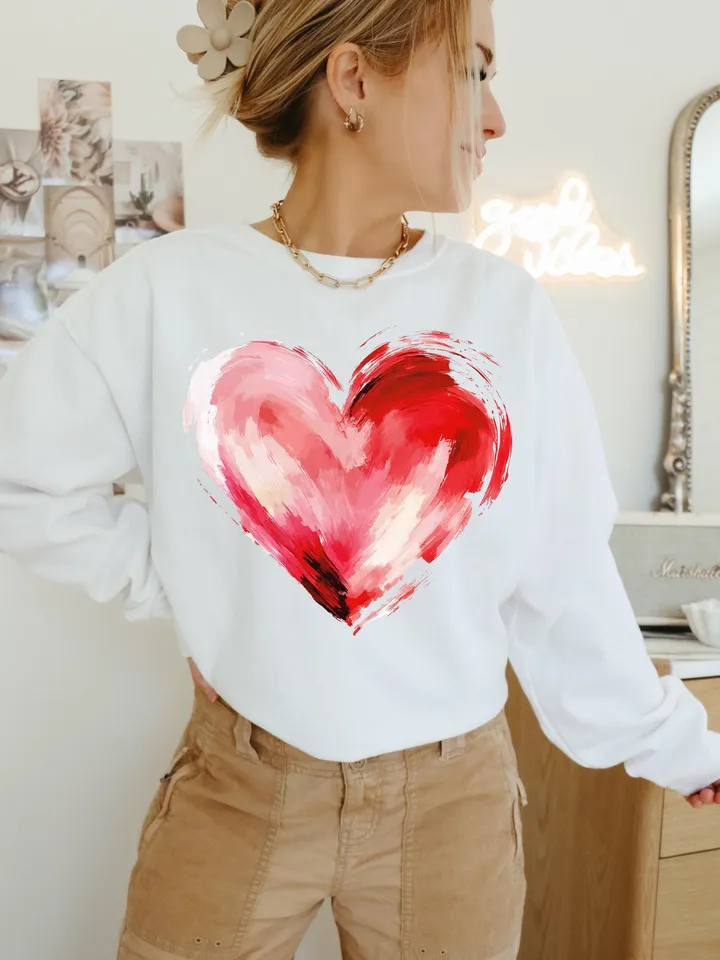 Valentines Day Heart Png, Brushstroke Valentines Png, Retro Valentine Png, Pink, Love Png, Girls Valentine Png, Valentine Shirt Watercolor