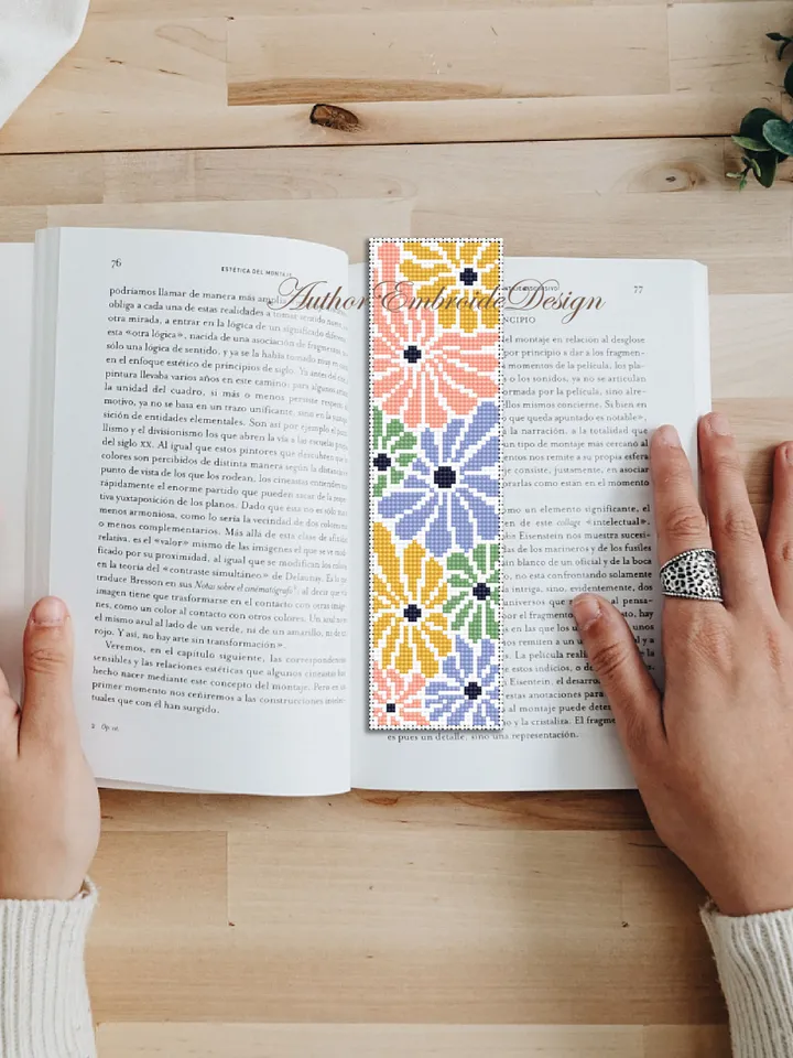 Abstract flowers bookmark cross stitch pattern PDF download Boho flowers cross stitch chart, Modern bookmark pattern digital PDF #B302