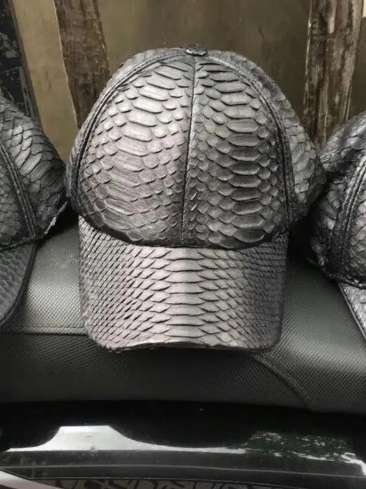 Genuine python skin women baseball cap | women accessories | exotic leather cap | genuine python skin | Black leather cap