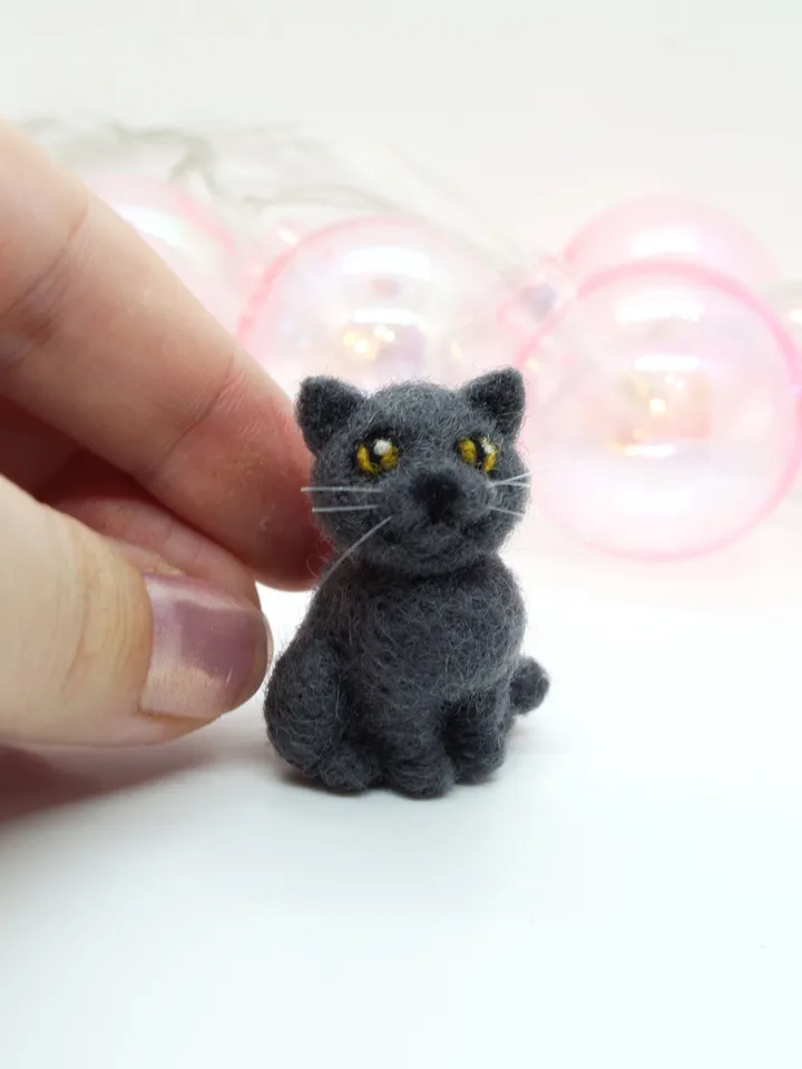 Miniature needle felted British shorthair cat, gray cat