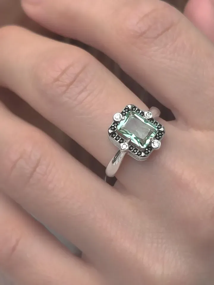 Women's ring silver 925 jewelry with prasiolite, crystal and cubic zirconia
