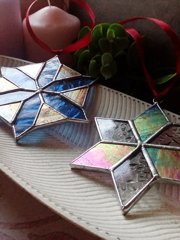 Set of 2 snowflake suncatchers, christmas ornaments, Christmas decorations, Xmas tree star, new year tree toy