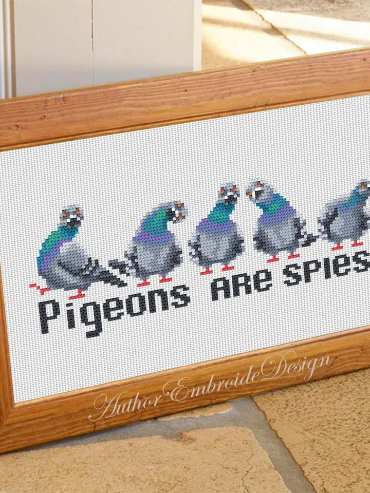 Funny pigeons cross stitch pattern PDF download Cross stitch quote Pigeons are spies, Small modern cross stitch chart, Pigeon gifts #Q61