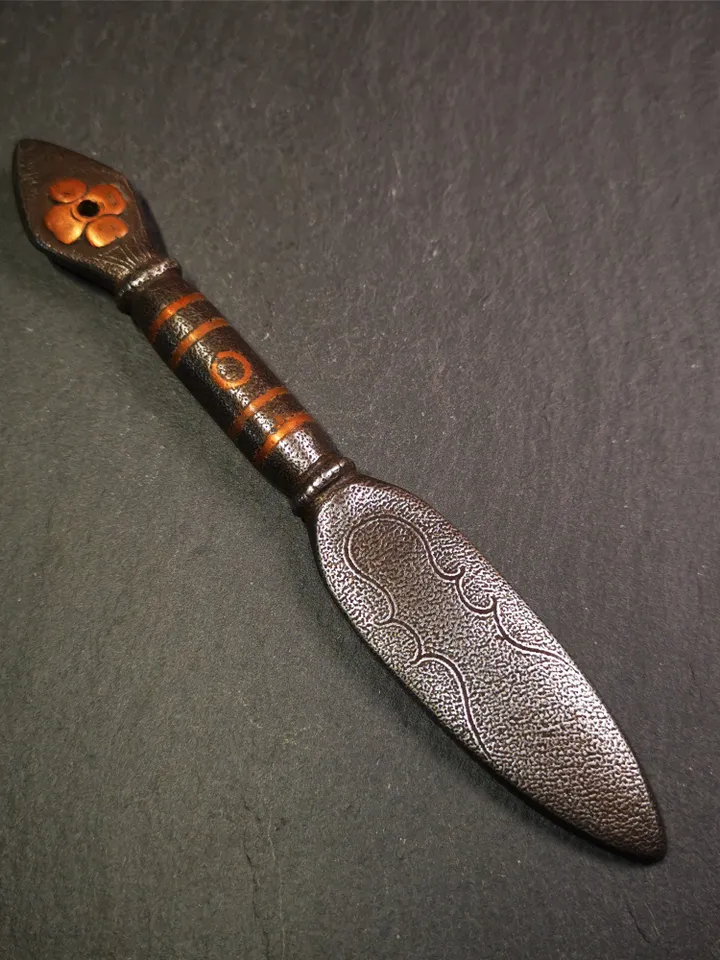 Gandhanra Handmade Tibetan Buddhist Ritual Implement - Kila -Dorje Phurba,Made of Cold Iron inlaid with Copper,5.5"