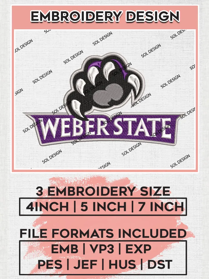 Weber State College Team Wordmark Logo Embroidery Design Files, NCAA Weber State Wildcats Machine Embroidery, NCAA Teams, 3 sizes, NCAA Machine embroidery designs, Digital Download