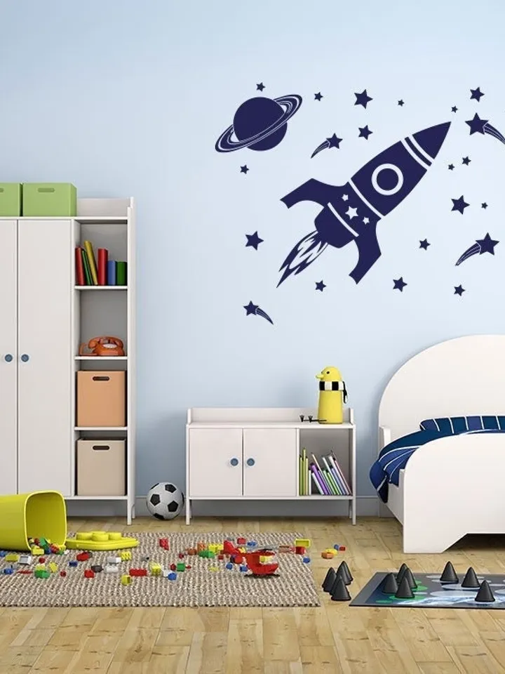 Rocket Stars Moon Space Boys Baby room Beautiful interior Nursery gift Wall Decal Vinyl Decor Sticker Bedroom rta450