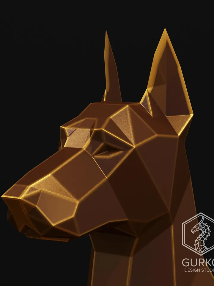 Sitting Doberman Metal Papercraft, Dog, DXF, PDF, Digital Template Download, Gurko, Pepakura, Welding Low Poly 3D Origami, Metal Sculpture