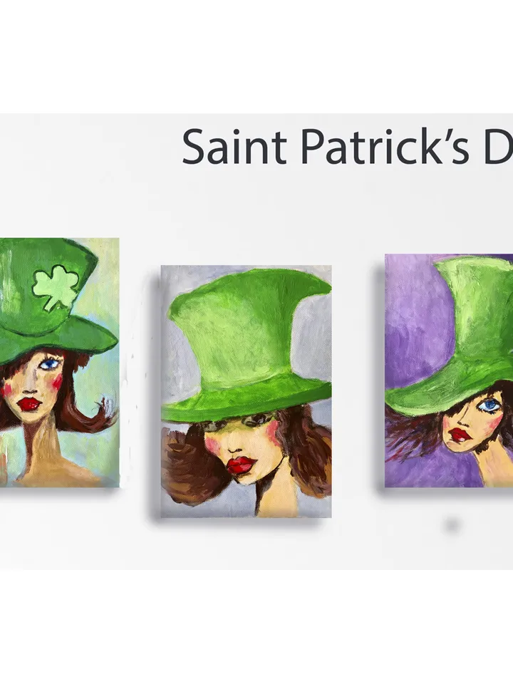Girl in Green Hat Painting, Original Female Portrait Painting